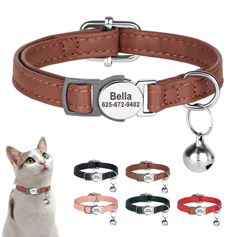 Personalized Leather Cat Collar