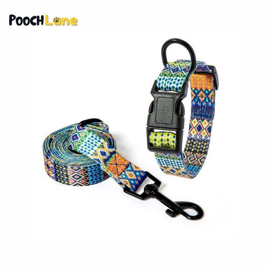 Patterned Dog Collar and Leash Set