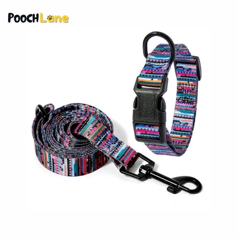 Patterned Dog Collar and Leash Set