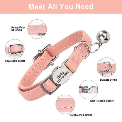 Personalized Leather Cat Collar